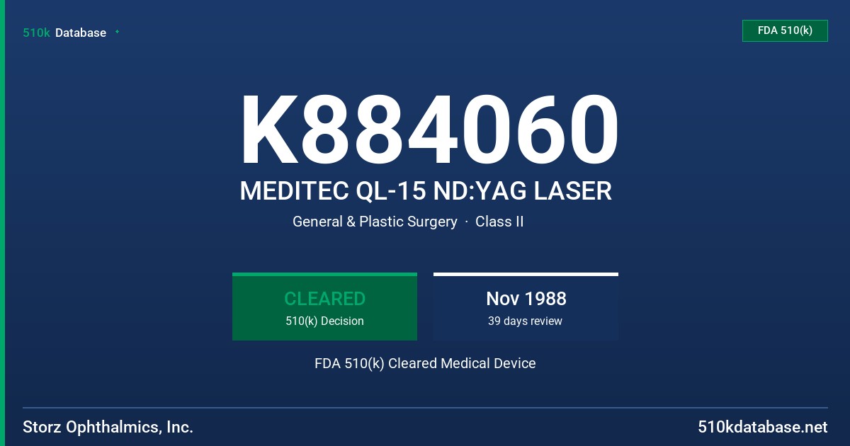 K884060 MEDITEC QL-15 ND:YAG LASER FDA 510(k) Cleared Medical Device
