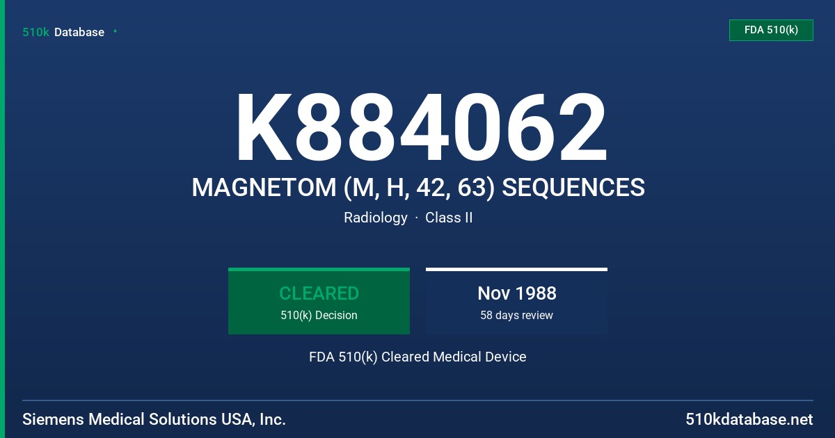 K884062 MAGNETOM (M, H, 42, 63) SEQUENCES FDA 510(k) Cleared Medical Device