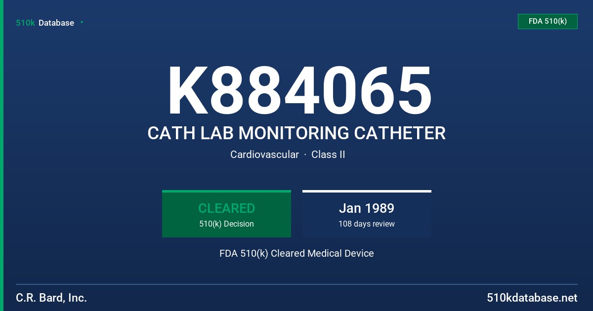 K884065 CATH LAB MONITORING CATHETER FDA 510(k) Cleared Medical Device