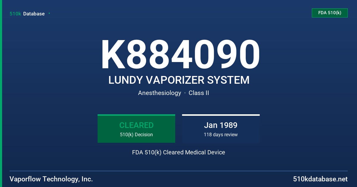 K884090 LUNDY VAPORIZER SYSTEM FDA 510(k) Cleared Medical Device