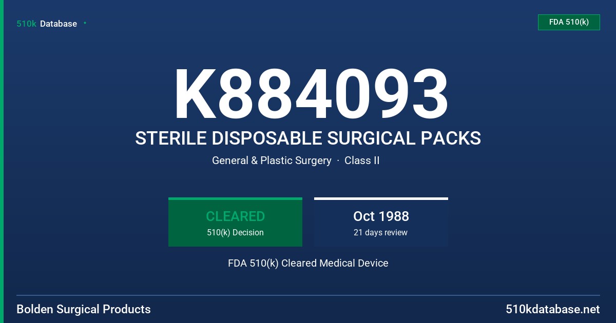 K884093 STERILE DISPOSABLE SURGICAL PACKS FDA 510(k) Cleared Medical Device