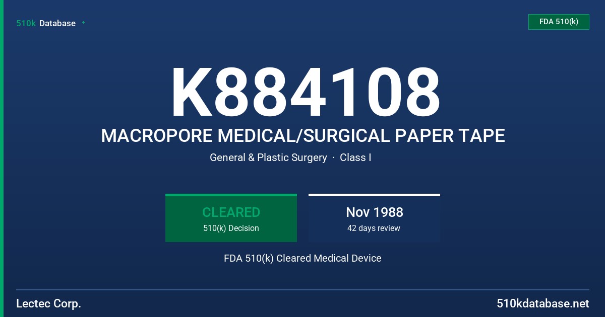 K884108 MACROPORE MEDICAL/SURGICAL PAPER TAPE FDA 510(k) Cleared Medical Device