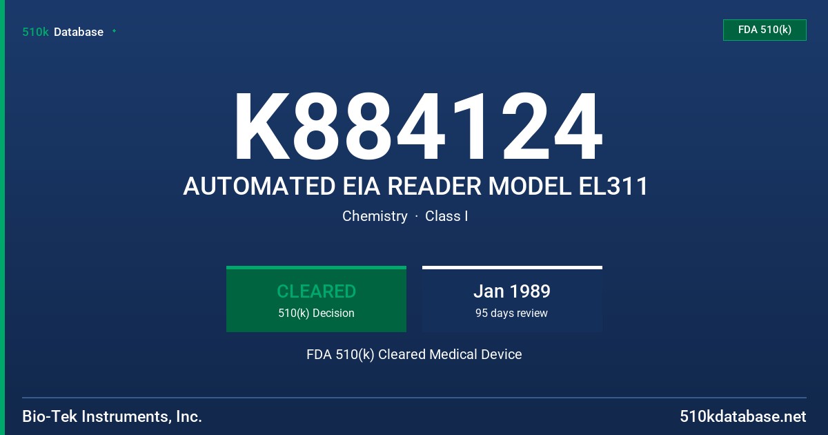K884124 AUTOMATED EIA READER MODEL EL311 FDA 510(k) Cleared Medical Device