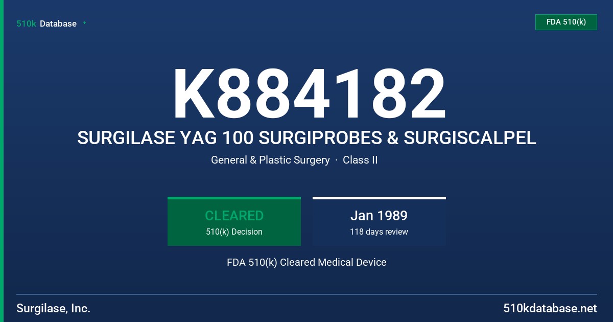 K884182 SURGILASE YAG 100 SURGIPROBES & SURGISCALPEL FDA 510(k) Cleared Medical Device