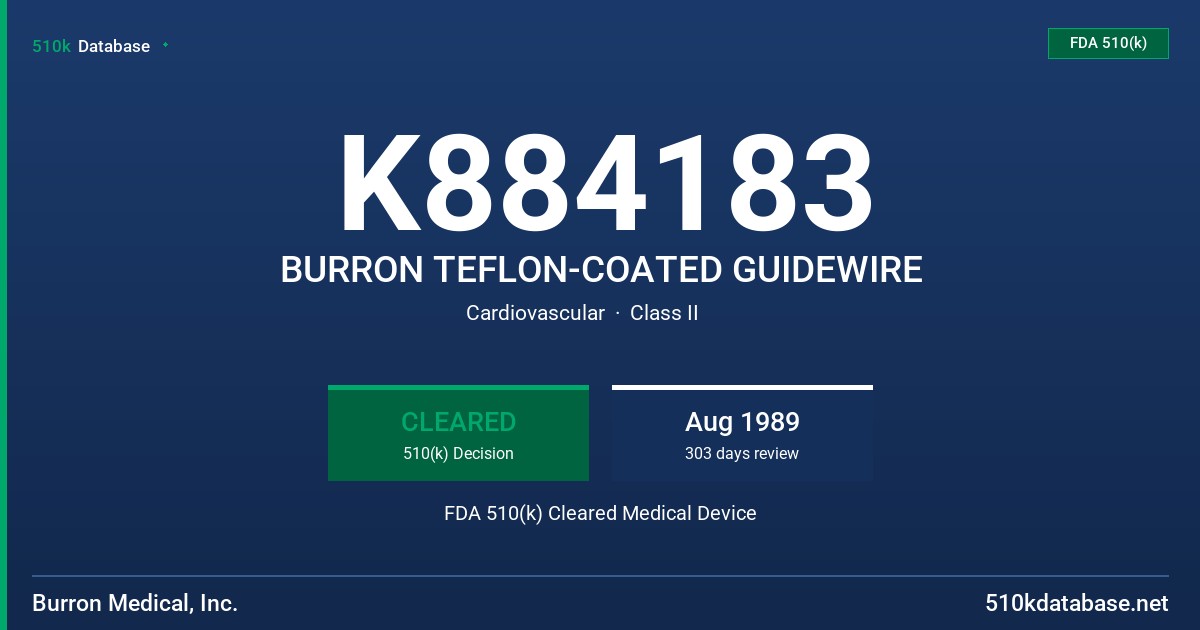 K884183 BURRON TEFLON-COATED GUIDEWIRE FDA 510(k) Cleared Medical Device