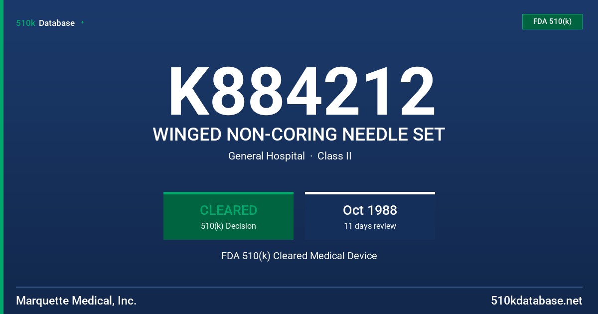 K884212 WINGED NON-CORING NEEDLE SET FDA 510(k) Cleared Medical Device