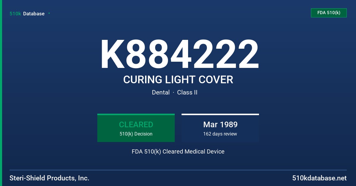 K884222 CURING LIGHT COVER FDA 510(k) Cleared Medical Device