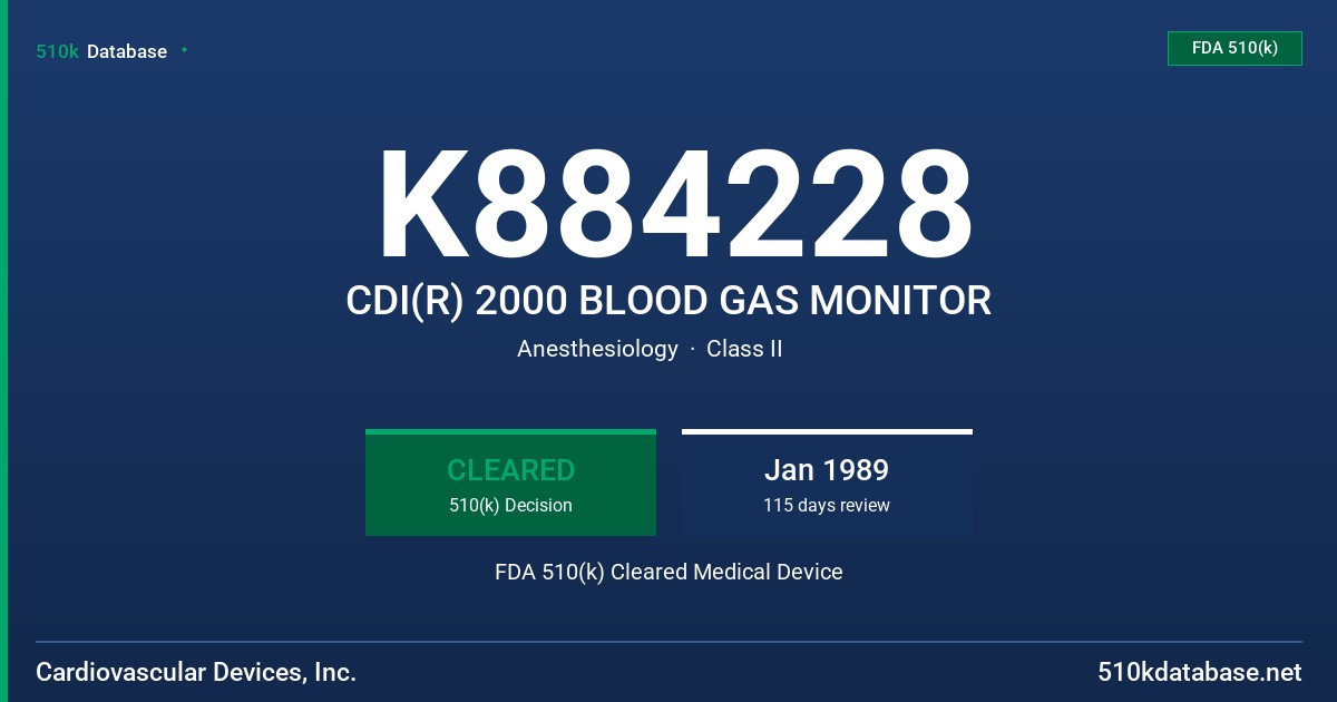 K884228 CDI(R) 2000 BLOOD GAS MONITOR FDA 510(k) Cleared Medical Device