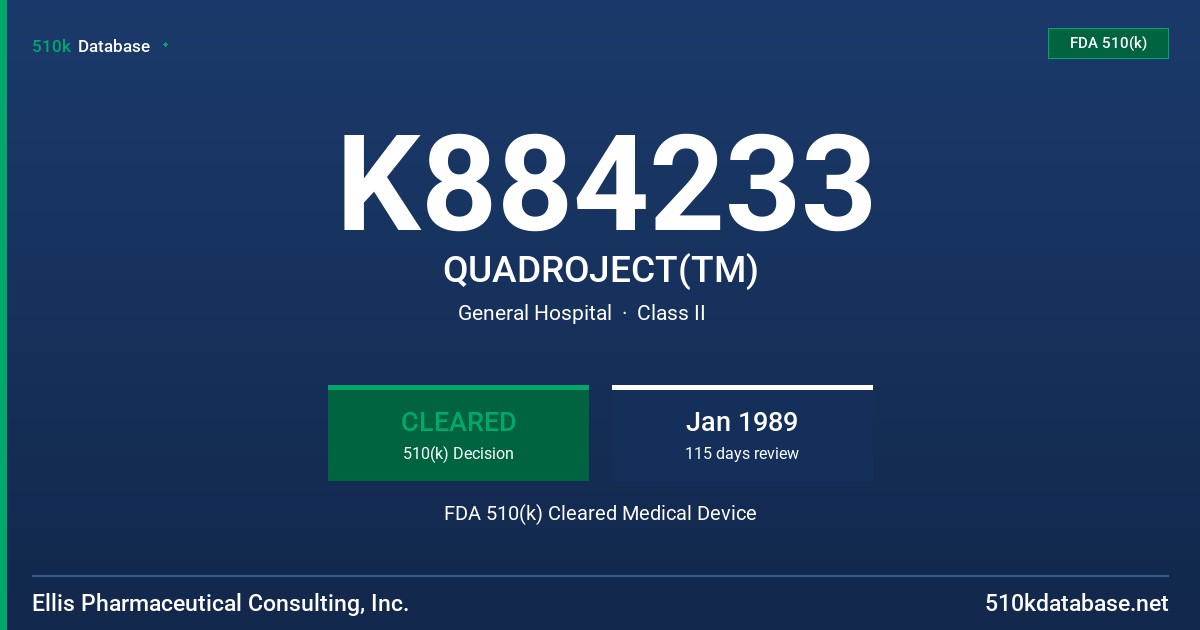 K884233 QUADROJECT(TM) FDA 510(k) Cleared Medical Device