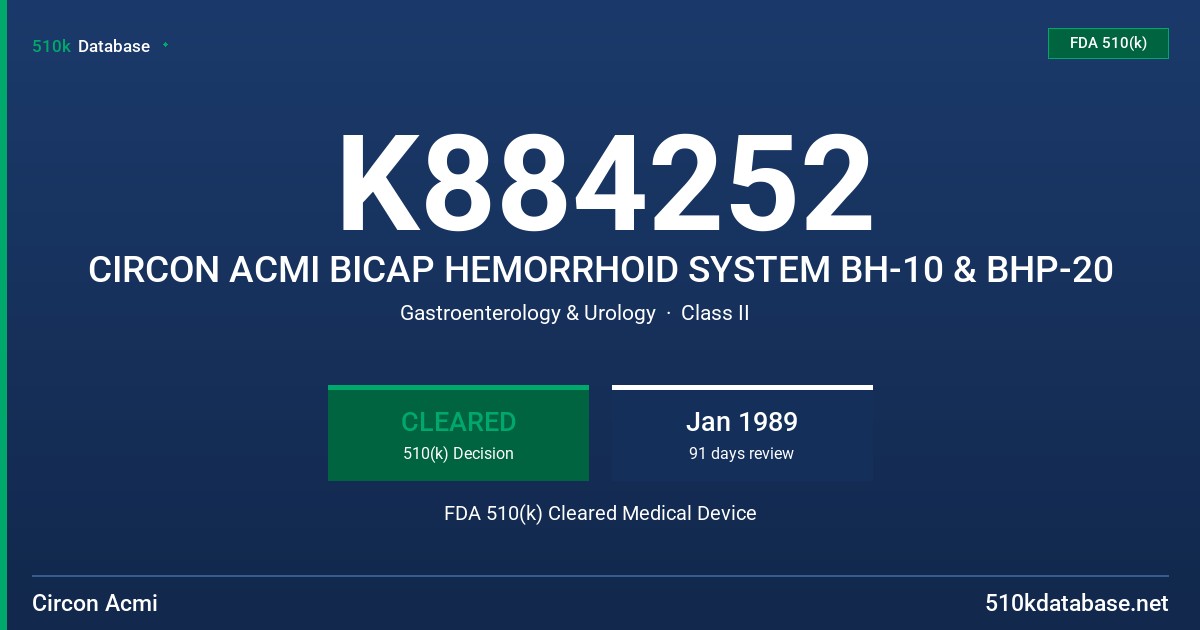 K884252 CIRCON ACMI BICAP HEMORRHOID SYSTEM BH-10 & BHP-20 FDA 510(k) Cleared Medical Device