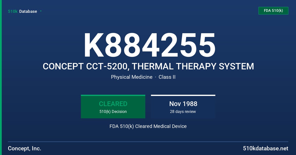 K884255 CONCEPT CCT-5200, THERMAL THERAPY SYSTEM FDA 510(k) Cleared Medical Device