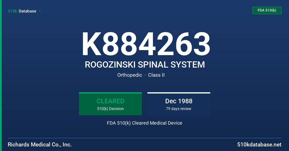 K884263 ROGOZINSKI SPINAL SYSTEM FDA 510(k) Cleared Medical Device