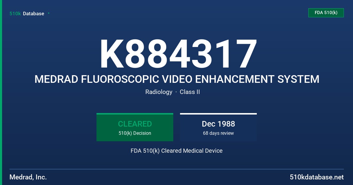 K884317 MEDRAD FLUOROSCOPIC VIDEO ENHANCEMENT SYSTEM FDA 510(k) Cleared Medical Device