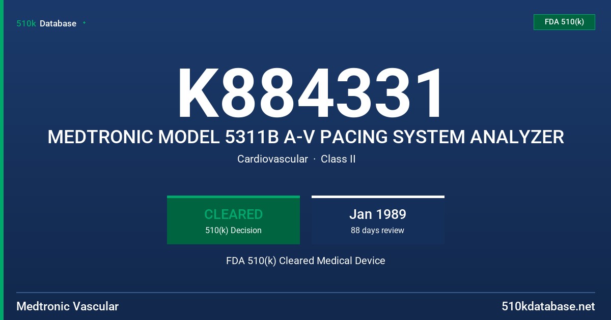 K884331 MEDTRONIC MODEL 5311B A-V PACING SYSTEM ANALYZER FDA 510(k) Cleared Medical Device