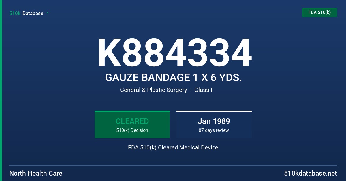 K884334 GAUZE BANDAGE 1 X 6 YDS. FDA 510(k) Cleared Medical Device