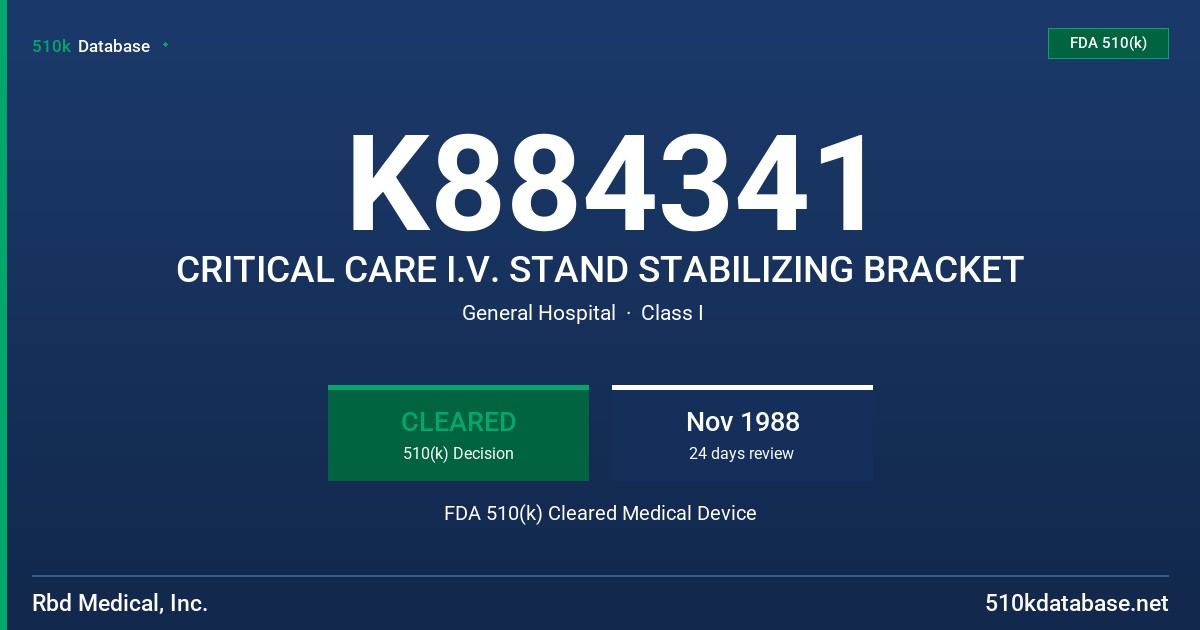 K884341 CRITICAL CARE I.V. STAND STABILIZING BRACKET FDA 510(k) Cleared Medical Device