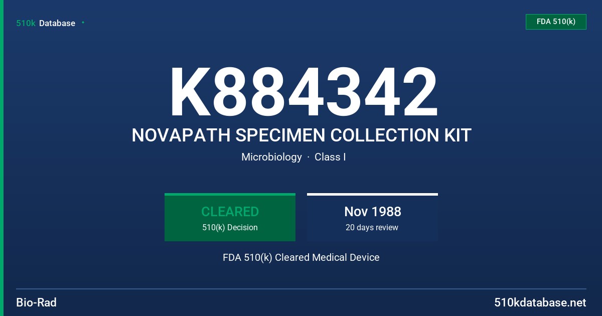 K884342 NOVAPATH SPECIMEN COLLECTION KIT FDA 510(k) Cleared Medical Device