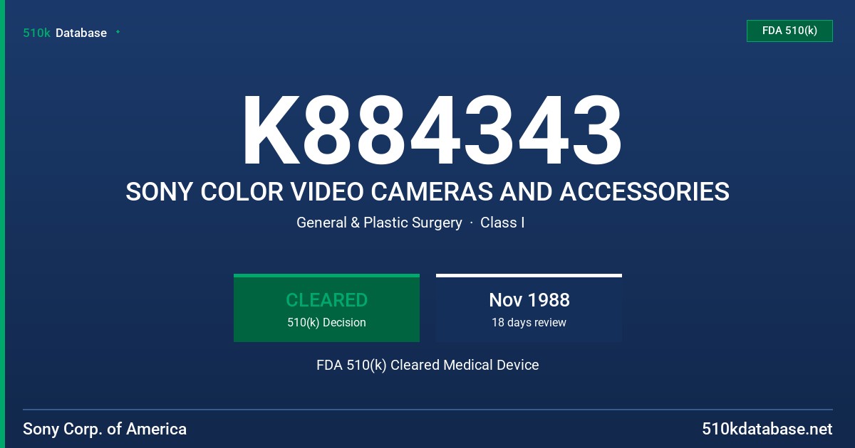 K884343 SONY COLOR VIDEO CAMERAS AND ACCESSORIES FDA 510(k) Cleared Medical Device