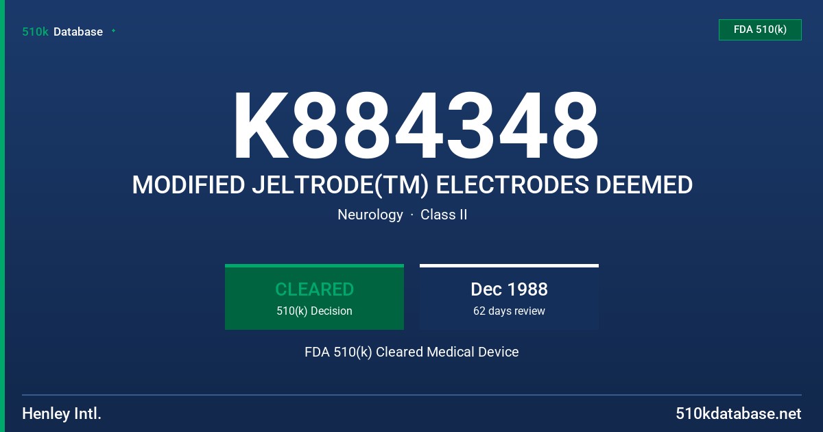 K884348 MODIFIED JELTRODE(TM) ELECTRODES DEEMED FDA 510(k) Cleared Medical Device