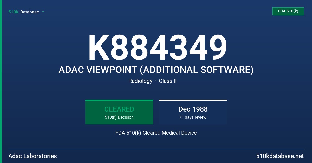 K884349 ADAC VIEWPOINT (ADDITIONAL SOFTWARE) FDA 510(k) Cleared Medical Device