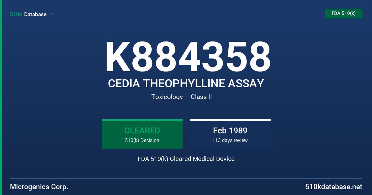 K884358 CEDIA THEOPHYLLINE ASSAY FDA 510(k) Cleared Medical Device