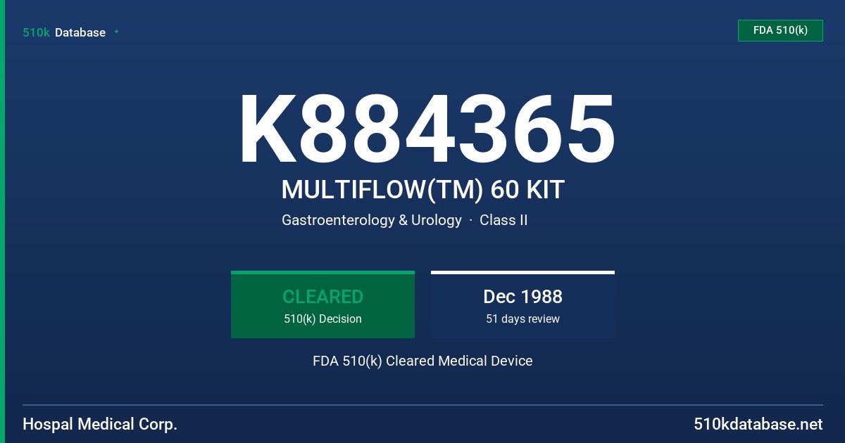 K884365 MULTIFLOW(TM) 60 KIT FDA 510(k) Cleared Medical Device
