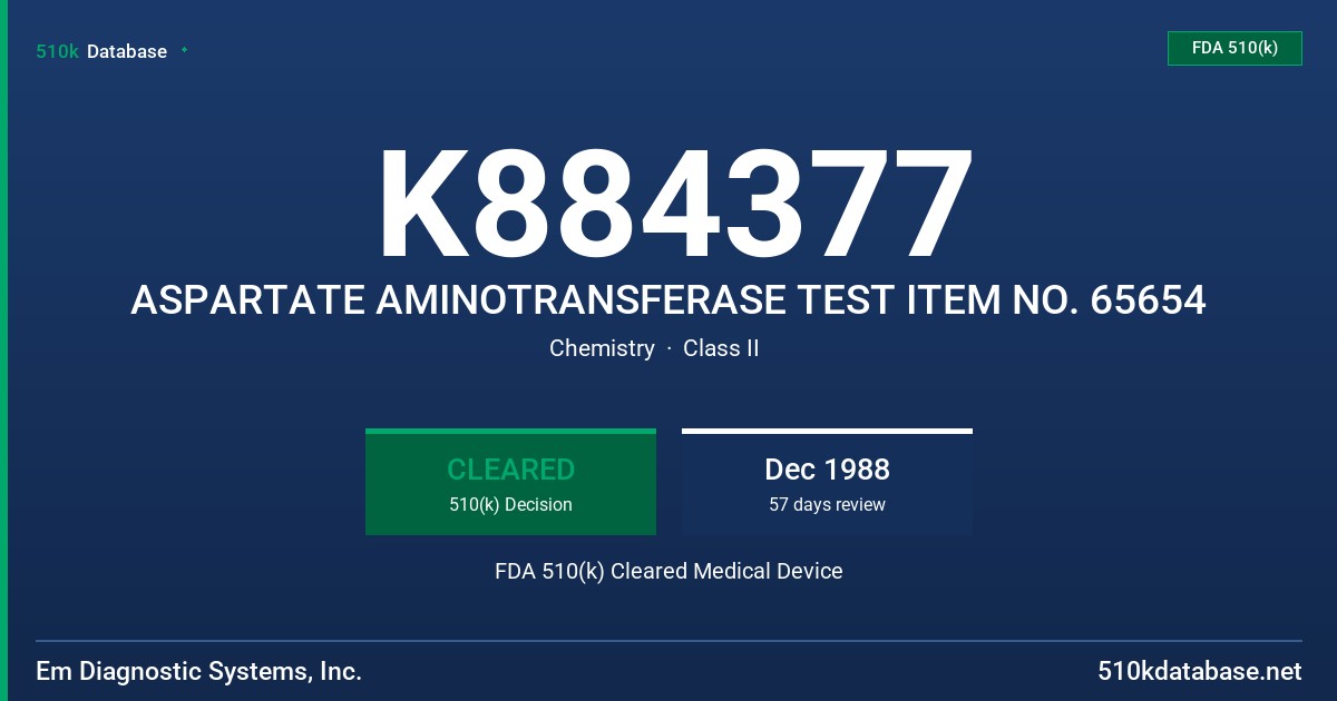 K884377 ASPARTATE AMINOTRANSFERASE TEST ITEM NO. 65654 FDA 510(k) Cleared Medical Device