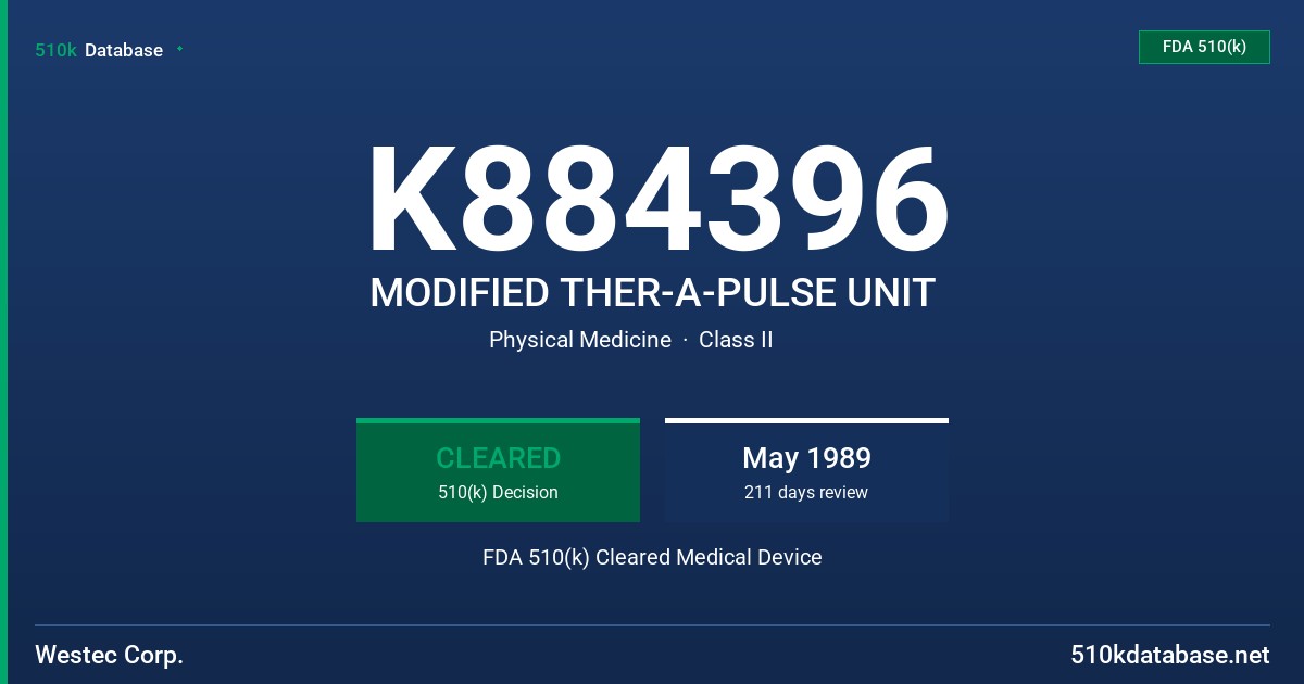 K884396 MODIFIED THER-A-PULSE UNIT FDA 510(k) Cleared Medical Device