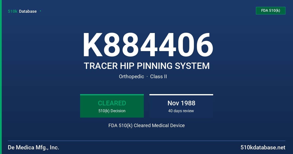 K884406 TRACER HIP PINNING SYSTEM FDA 510(k) Cleared Medical Device