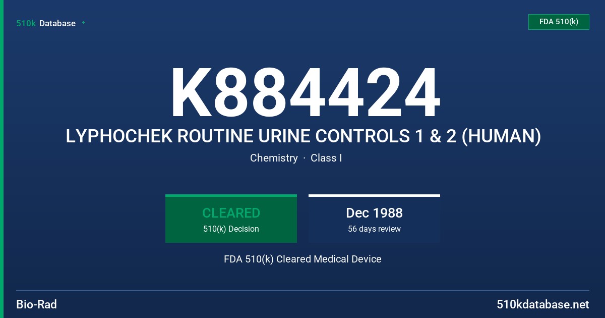 K884424 LYPHOCHEK ROUTINE URINE CONTROLS 1 & 2 (HUMAN) FDA 510(k) Cleared Medical Device