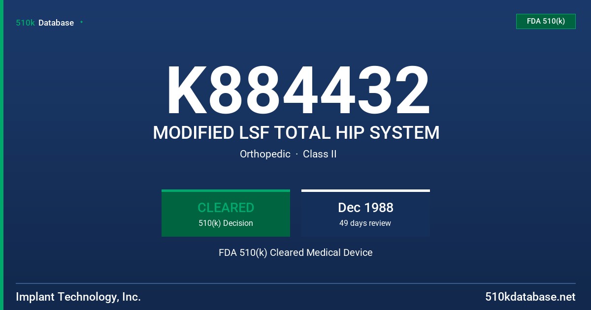 K884432 MODIFIED LSF TOTAL HIP SYSTEM FDA 510(k) Cleared Medical Device
