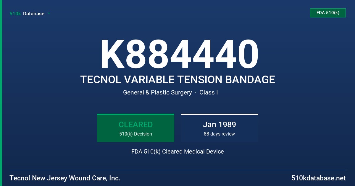 K884440 TECNOL VARIABLE TENSION BANDAGE FDA 510(k) Cleared Medical Device
