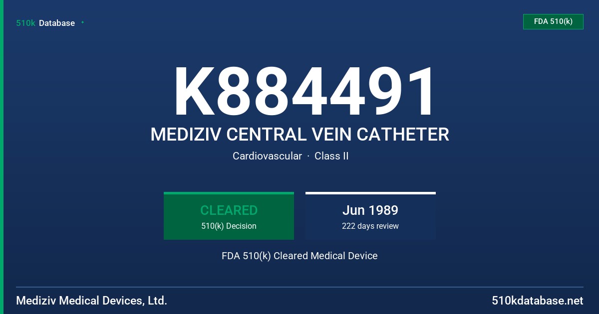 K884491 MEDIZIV CENTRAL VEIN CATHETER FDA 510(k) Cleared Medical Device
