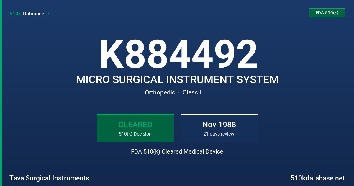K884492 MICRO SURGICAL INSTRUMENT SYSTEM FDA 510(k) Cleared Medical Device