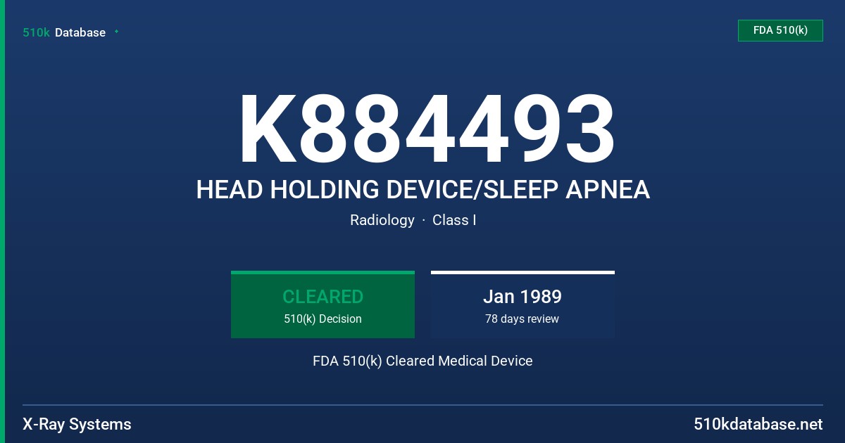 K884493 HEAD HOLDING DEVICE/SLEEP APNEA FDA 510(k) Cleared Medical Device