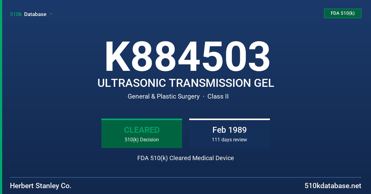 K884503 ULTRASONIC TRANSMISSION GEL FDA 510(k) Cleared Medical Device