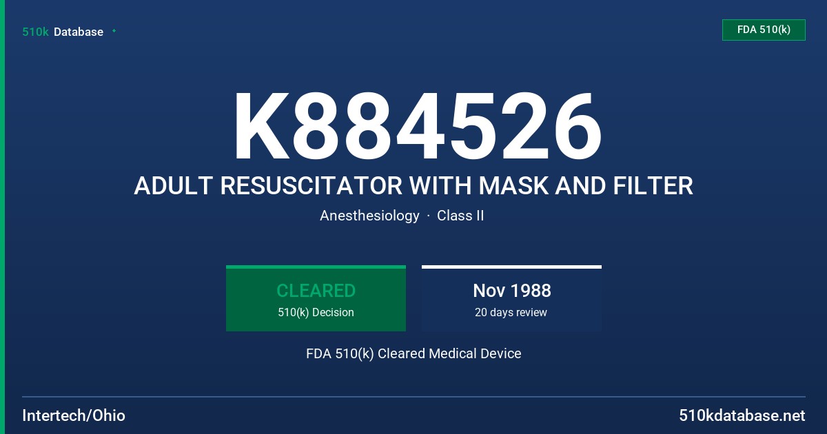K884526 ADULT RESUSCITATOR WITH MASK AND FILTER FDA 510(k) Cleared Medical Device