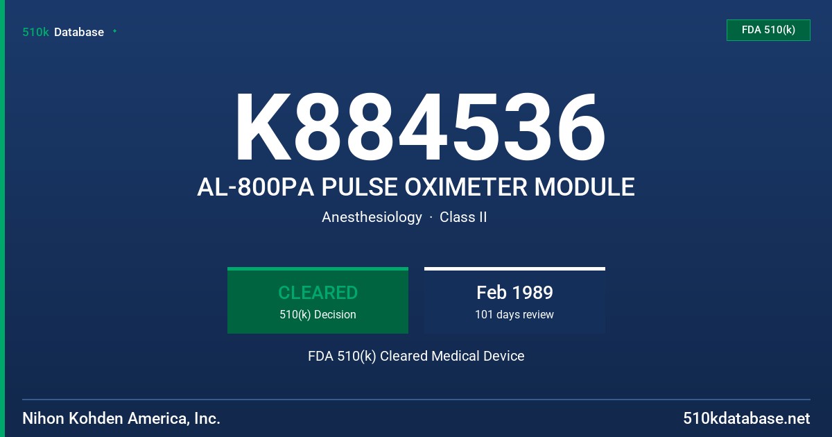 K884536 AL-800PA PULSE OXIMETER MODULE FDA 510(k) Cleared Medical Device