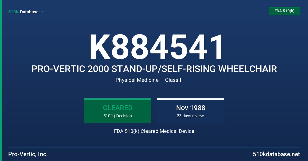 K884541 PRO-VERTIC 2000 STAND-UP/SELF-RISING WHEELCHAIR FDA 510(k) Cleared Medical Device
