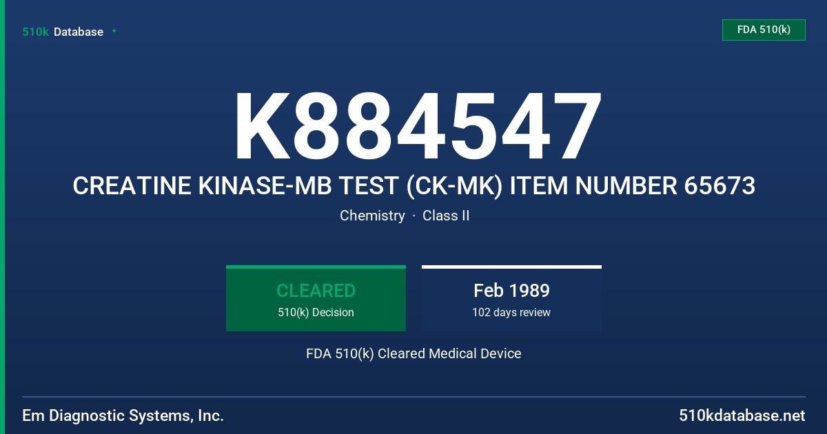 K884547 CREATINE KINASE-MB TEST (CK-MK) ITEM NUMBER 65673 FDA 510(k) Cleared Medical Device