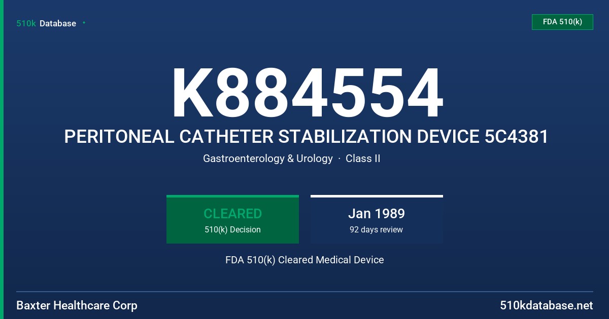 K884554 PERITONEAL CATHETER STABILIZATION DEVICE 5C4381 FDA 510(k) Cleared Medical Device