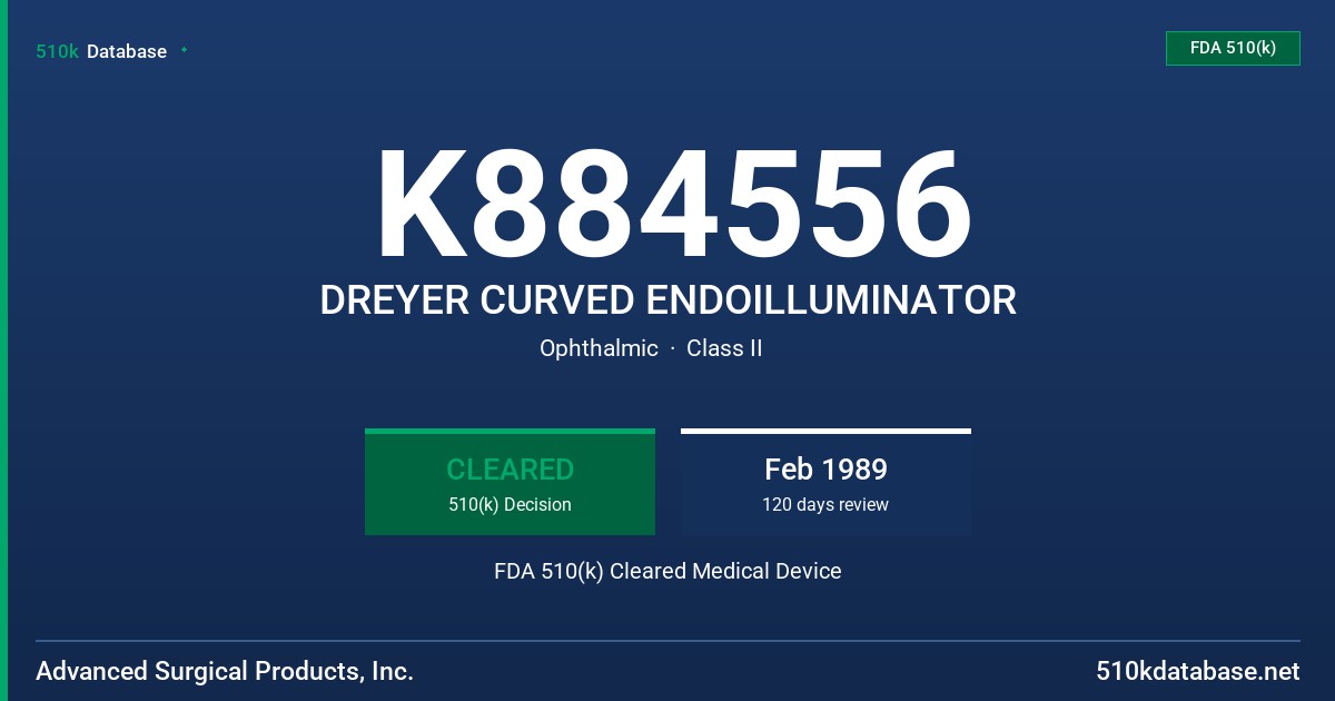 K884556 DREYER CURVED ENDOILLUMINATOR FDA 510(k) Cleared Medical Device