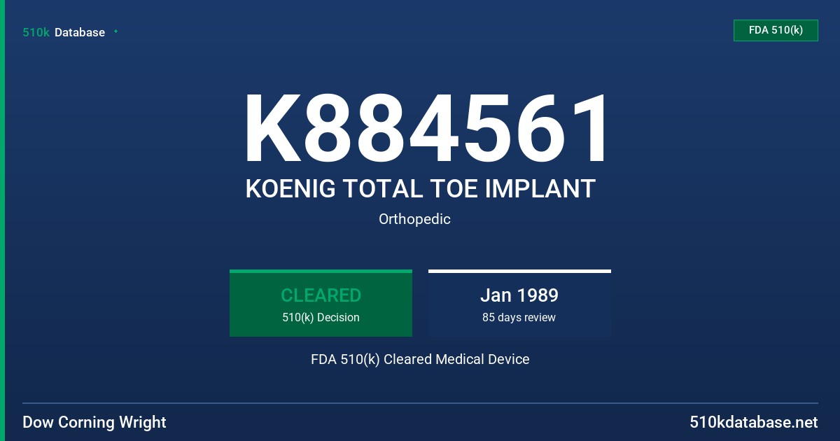 K884561 KOENIG TOTAL TOE IMPLANT FDA 510(k) Cleared Medical Device