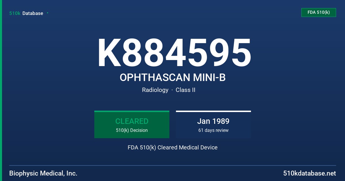 K884595 OPHTHASCAN MINI-B FDA 510(k) Cleared Medical Device