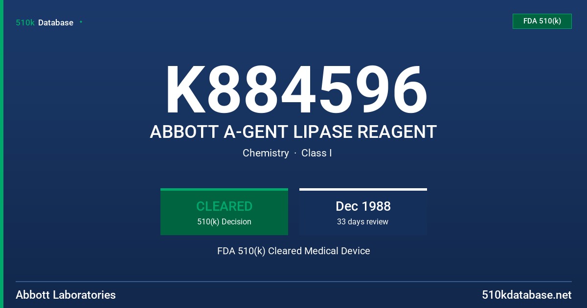 K884596 ABBOTT A-GENT LIPASE REAGENT FDA 510(k) Cleared Medical Device