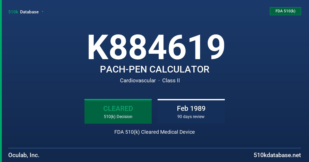 K884619 PACH-PEN CALCULATOR FDA 510(k) Cleared Medical Device