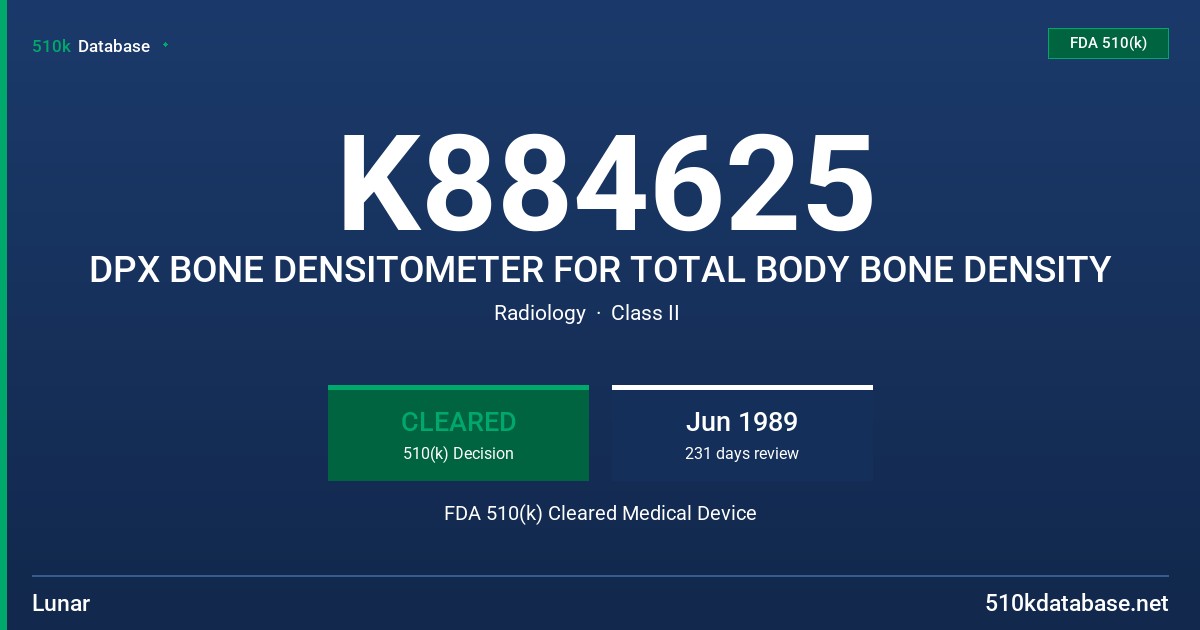 K884625 DPX BONE DENSITOMETER FOR TOTAL BODY BONE DENSITY FDA 510(k) Cleared Medical Device