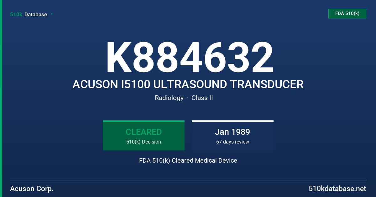 K884632 ACUSON I5100 ULTRASOUND TRANSDUCER FDA 510(k) Cleared Medical Device