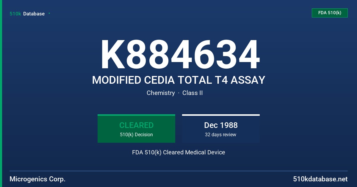 K884634 MODIFIED CEDIA TOTAL T4 ASSAY FDA 510(k) Cleared Medical Device