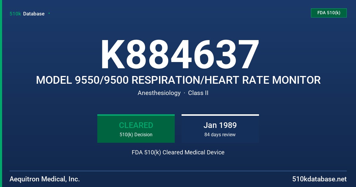K884637 MODEL 9550/9500 RESPIRATION/HEART RATE MONITOR FDA 510(k) Cleared Medical Device